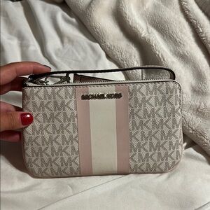 Michael Kors Pink and Cream Clutch with Gold Hardware